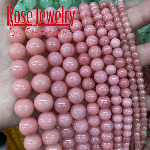 Natural Pink Chalcedony Jades Round Loose Spacer Stone Beads 4/6/8/10/12/14 mm For Jewelry Making DIY Bracelet Accessories 15