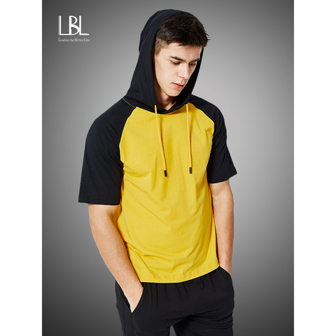 Summer Patchwork Hoodies Men 2022 Fashion Short Sleeve Tops Tees Hooded Sweatshirts Hip Hop Tracksuit Mens camisa masculina ► Photo 1/6