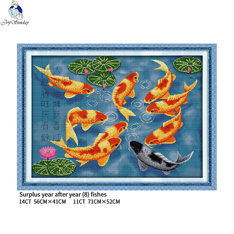 Surplus year after year fishes (8) cross stitch kit 14ct 11ct canvas needlework embroidery set DIY Chinese style home decoration ► Photo 1/6