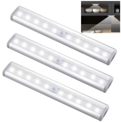PIR Motion Sensor LED Cabinet Light 6 /10 leds Automatic Sensor Wardrobe Closet Lights Drawer Night Light Lamp for Indoor ► Photo 1/6
