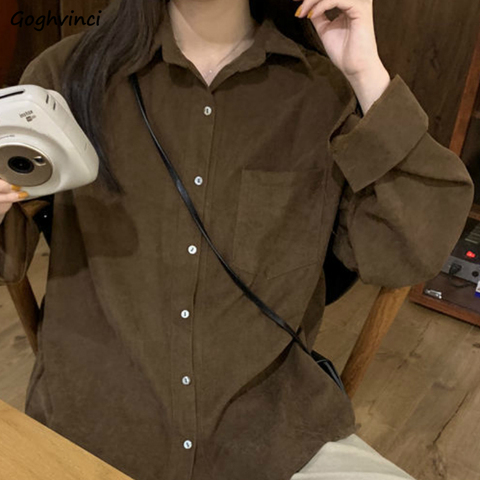 Women Shirts Solid Color School Japanese Style Female Students Turn-down Collar Sweet Leisure Loose Plus Size 3XL All-match New ► Photo 1/6