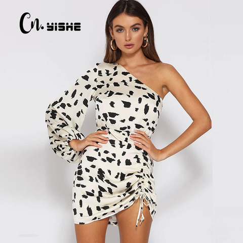 CNYISHE Casual One Shoulder Print Dress Women Sexy Elegant Backless Bandage Dress Female Streetwear Boho Mini Dresses Vestidos ► Photo 1/6