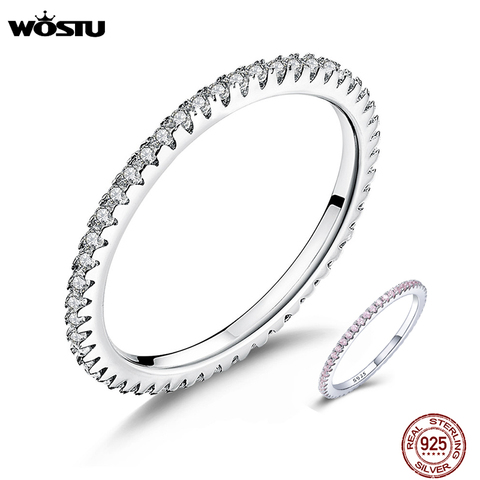 WOSTU Genuine 100% 925 Sterling Silver Simple Geometric Round Single Stackable Finger Rings For Women Engagement Jewelry CQR066 ► Photo 1/6