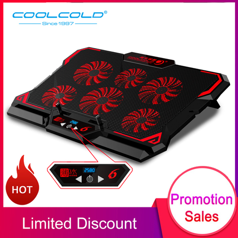 COOLCOLD 17inch Gaming Laptop Cooler Six Fan Led Screen Two USB Port 2600RPM Laptop Cooling Pad Notebook Stand for Laptop ► Photo 1/6