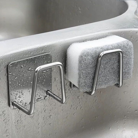Kitchen Stainless Steel Sink Sponges Holder Self Adhesive Drain Drying Rack Kitchen Wall Hooks Accessories Storage Organizer ► Photo 1/6