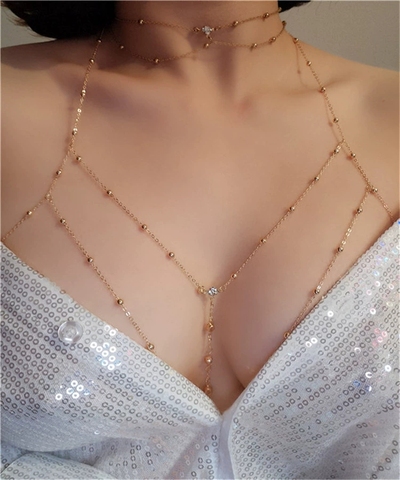 Rhinestones Tassel Body Chain Sexy Beach Gold Silver Color Wedding Accessories Bra Cross   Jewellery for Women erotic ► Photo 1/6