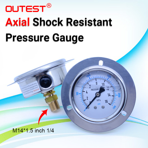 OUTEST Pressure Gauge Fuel Air Compressor Meter 16 Bar Radial Axial Metal Manometer Hydraulic Pressure Tester M14*1.5 G1/4 ► Photo 1/6