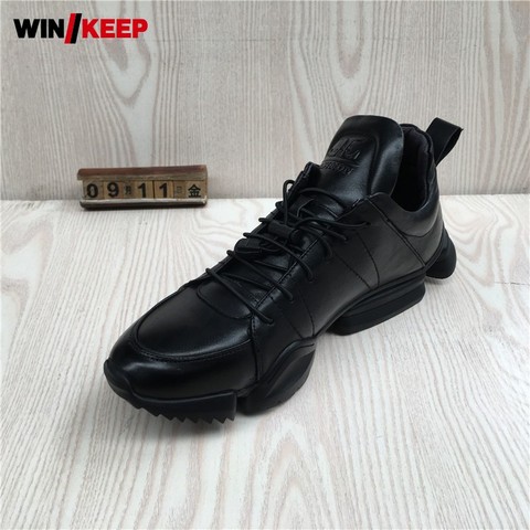 Outdoor Running Shoes Men Lace Up Genuine Leather Sneakers Round Toe Cushioning Jogging Trainers Male Gym Fitness Sports Shoes ► Photo 1/6