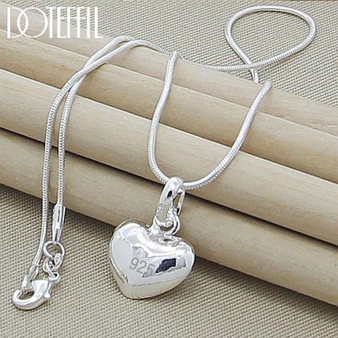 DOTEFFIL 925 Sterling Silver Necklace 18 Inch Snake Chain Fashion Jewelry Heart Pendant Necklace For Women Girl Lady Gifts ► Photo 1/6