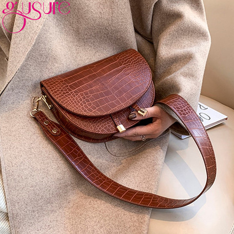 Gusure Luxury Crocodile Pattern Crossbody Bags for Women Half Round Messenger PU Leather Handbags Shoulder Bag Sac Main Femme ► Photo 1/6