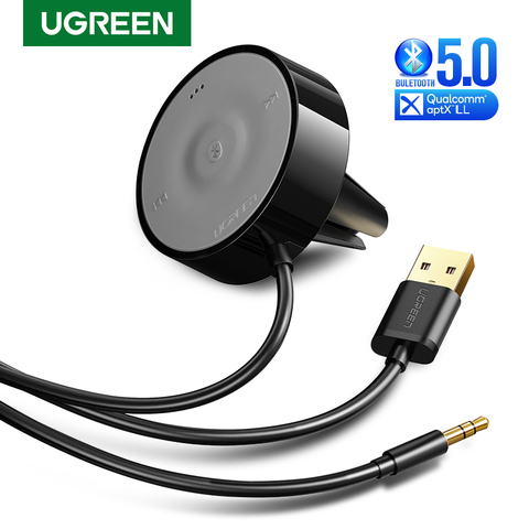 UGREEN Bluetooth 5.0 Car Kit APTX LL Receiver Hands-Free 3.5mm AUX Audio Adapter Dual 4.8A USB Car Charger 3M Base Air Vent Clip ► Photo 1/6