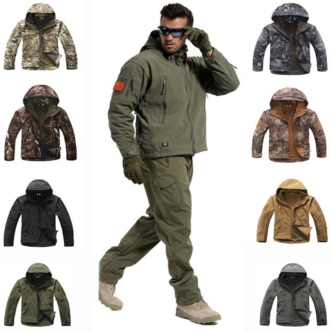 Outdoor Camouflage Shark Skin Jacket And Tactical Pants For Men