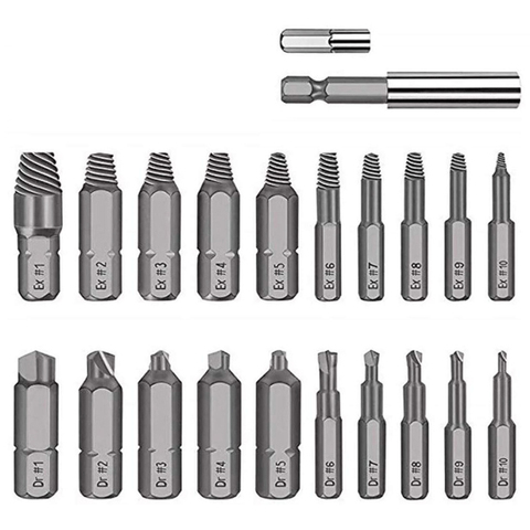 22PCS Damage Screw Bolt Extractor Out Drill Bit Set With Extension Bar Ex#1-Ex#10 Hand men Broken Bolt Stud Removal Tool ► Photo 1/5