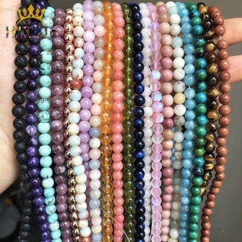 Natural Round Tiger Eye Amazonite Garnet Agates Angelite Quartz Lava Beads For Jewelry Making DIY Bracelet Accessories 15'' ► Photo 1/6