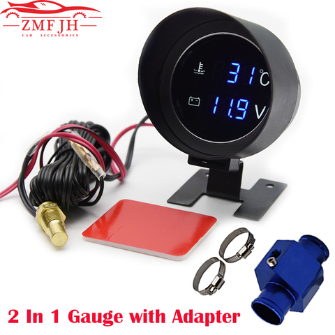 Universal Truck Motor Meter 2 In 1 Car Round LCD Digital Voltmeter Temperature Gauge Meter Water Temp Sensor 10mm With Adapter ► Photo 1/6