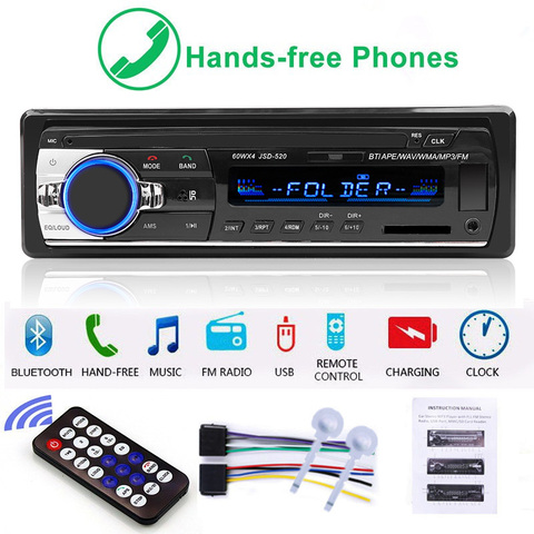 12-24V Autoradio JSD 520 Stereo 1 Din Car Radio Bluetooth Fm Aux Input Receiver Car Truck Audio SD Usb Mp3 Mmc Wma Handsfree ► Photo 1/6