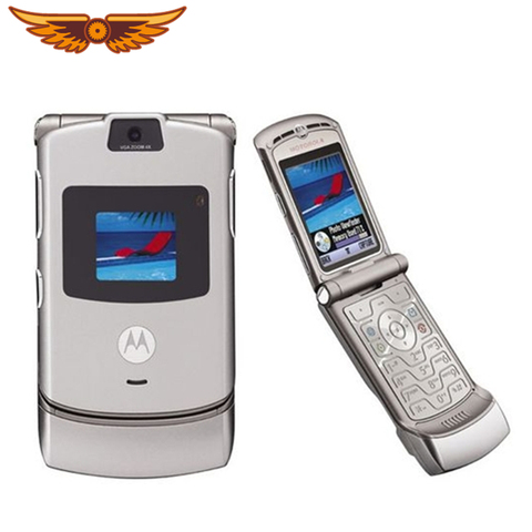 V3 Original Motorola Razr V3 GSM Quad Band Flip Unlocked Old Refurbished Mobile Phone ► Photo 1/6