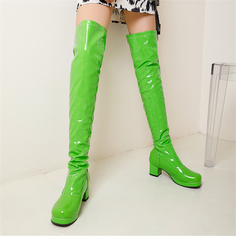 Fashion Over the Knee Boots Women Orange black Red Yellow Green Thigh High Boots Square High Heels Party Shoes Lady Plus Size 43 ► Photo 1/6