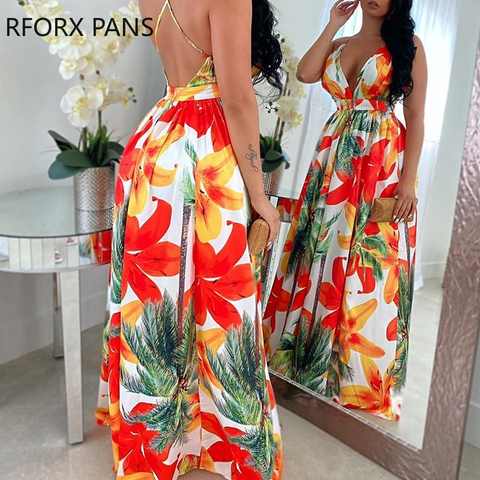 Floral Print Backless Maxi Dress Summer Dress Women Fashion Party Elegant Clothes ► Photo 1/3