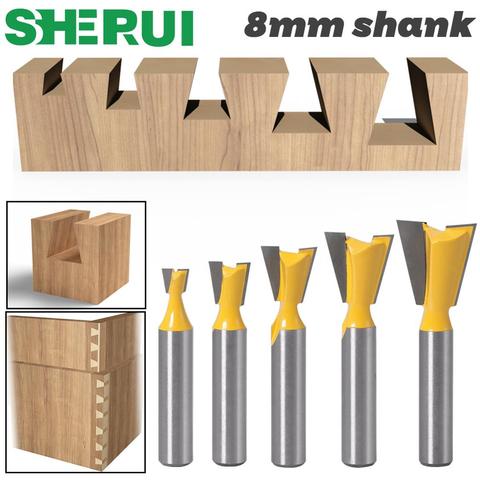 5pcs 8mm Shank Dovetail Joint Router Bits Set 14 Degree Woodworking Engraving Bit Milling Cutter for Wood ► Photo 1/6