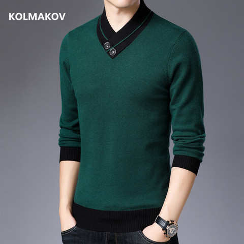 2022 autumn Men high quality Cashmere Sweater men's fashion V-neck Sweaters Warm knitting Pullover men size M-4XL ► Photo 1/6