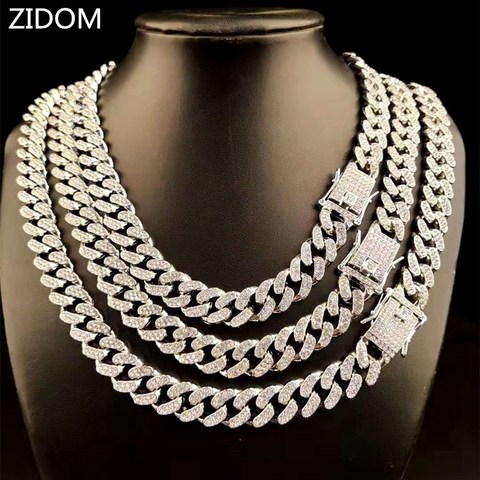 Men Hip Hop iced out bling Chain Necklaces pave setting CZ stone 13mm Miami Cuban Chains Hiphop Necklace Male fashion jewelry ► Photo 1/6