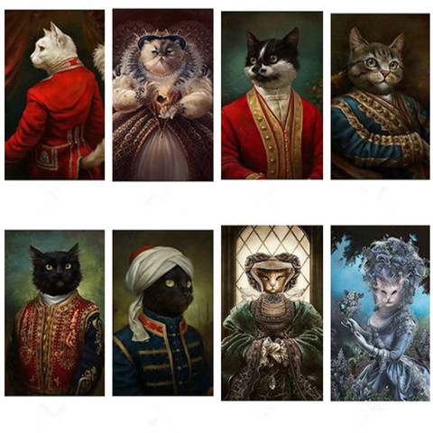 Nordic Noble Cat Vintage Canvas Painting Animal Dog Bear Posters Print Wall Art Cartoon Modular Picture for Living Room Bedroom ► Photo 1/6
