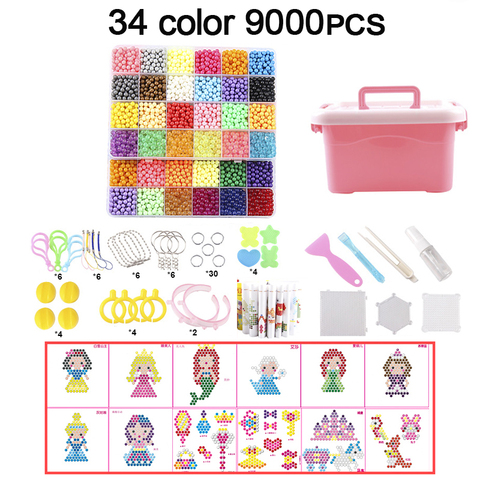 9000pcs DIY Fuse Beads Magic Water Creative beads set Pen Tweezer Pegboard Kit Accessories Girls Gift kids toys for Children ► Photo 1/6