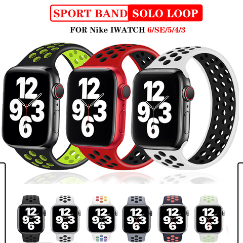 Solo loop Strap for Apple Watch Band 40mm 38mm Elastic watchbands Belt Silicone bracelet for iWatch Series 5 4 3 6 SE 44mm 42 mm ► Photo 1/6