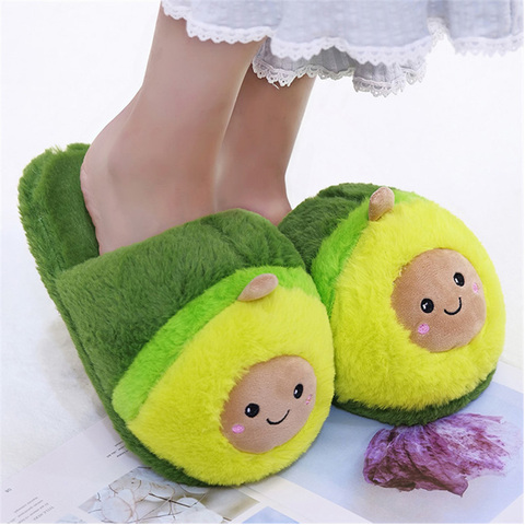 Cute avocado cotton slippers plush toy student dormitory indoor thickening warm plush home fur shoes ► Photo 1/6