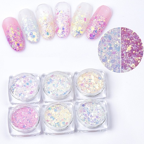 Holographic Nails Glitter Powder, 6boxes Neon Shining Nail Art Pigment  Powder for Nails Art Decoration