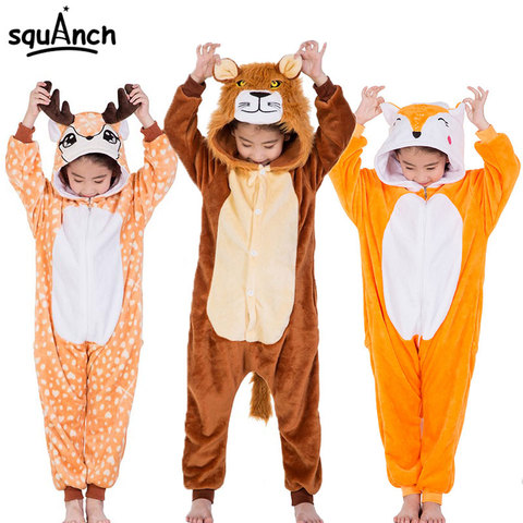 Kids Animal Onesies Lion Deer Fox Kigurumis Flannel Warm Soft Sleep Suit Boy Girl Festival Christmas Party Funny Cartoon Pajamas ► Photo 1/6