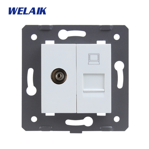 WELAIK EU-Standard TV-RJ45 CAT6 Computer Socket  DIY-Parts Wall-TV Computer-Socket parts-Without Glass-Panel A8TVCOW/B ► Photo 1/4