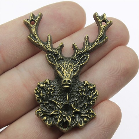 WYSIWYG 1pcs 51x38mm Reindeer Deer Head Antlers Pendants Jewelry Making Antique Bronze Color Deer Antlers Pendants Charm ► Photo 1/1