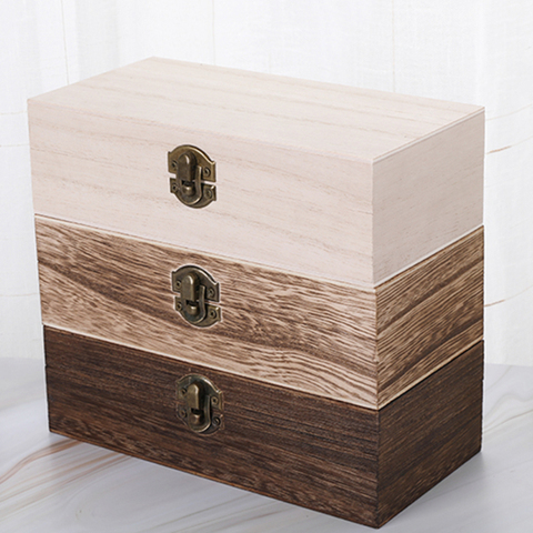 Home Storage Box Natural Wooden With Lid Golden Lock Postcard Organizer Handmade Craft Jewelry Case Wooden Box ► Photo 1/6