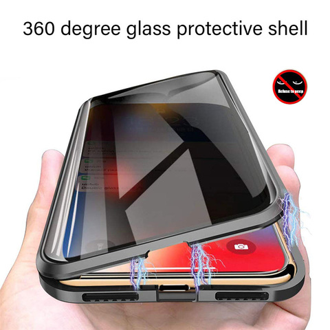 360 Magnetic Tempered Glass Privacy Metal Case For Samsung Galaxy S20 S10 S9 S8 Plus Coque For Note 8 9 10 Plus A50 A70 Cover ► Photo 1/6