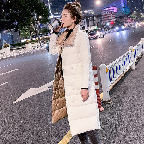 FTLZZ Women Double Sided Down Long Jacket Winter 90% White Duck Down Coat Double Breasted Warm Parkas Snow Outwear ► Photo 1/6