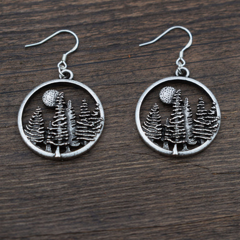 SanLan 1pair Mountain Forest  pine tree earring with 925 hook  under the sun camping Hiking gift ► Photo 1/6