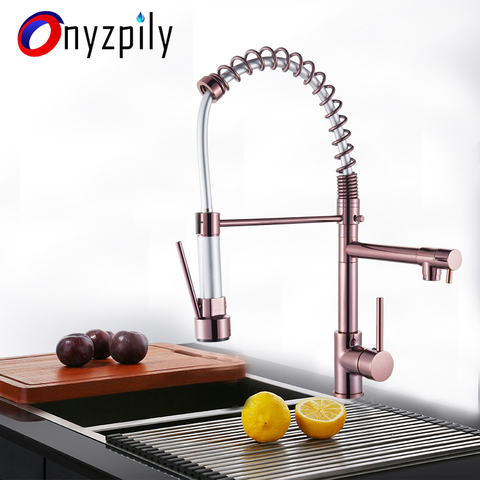 Chrome Spring Kitchen Faucet Pull Down Dual Spouts 360 Swivel Handheld Shower Kitchen Mixer Crane Hot Cold 2 Outlet Spring Taps ► Photo 1/6
