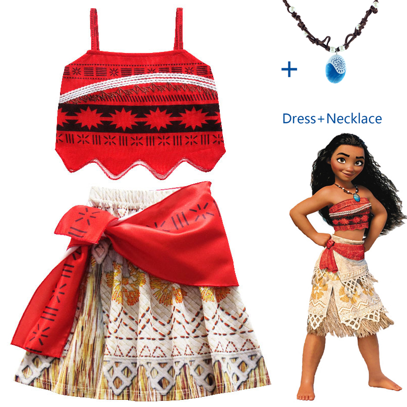 Buy Online Princess Moana Cosplay Costume For Children Vaiana Dress Costume With Necklace For Halloween Costumes For Kids Girls Gifts Alitools