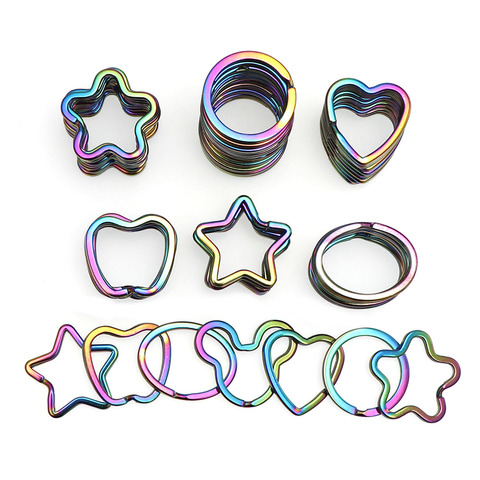 Mix 10pc Rainbow Split Ring Heart Star Apple  Keychains  Metal Key Chain Ring Split Rings Unisex Keyring  Keyfob Accessories DIY ► Photo 1/6