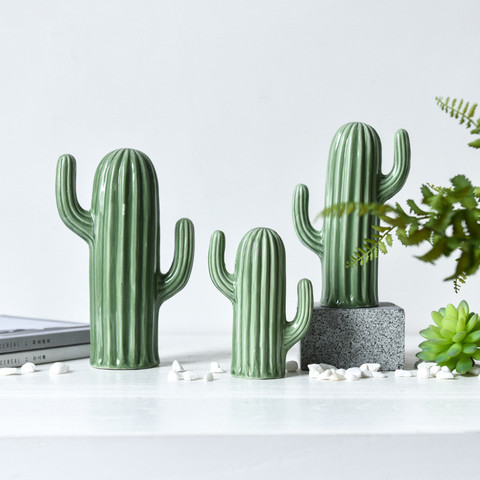 Nordic Style Creative Ceramic Cactus Ornaments Living Room Desktop Decorative Simulation Green Plant Figurine Home Decoration ► Photo 1/6