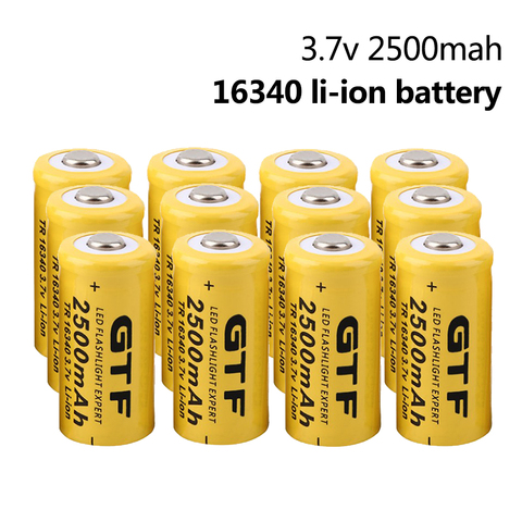 New 2-20pc 16340 Battery 3.7V 2500mAh CR123A CR123 16340 Rechargeable Lithium Battery for Laser Pen LED Flashlight Headlamp Cell ► Photo 1/6
