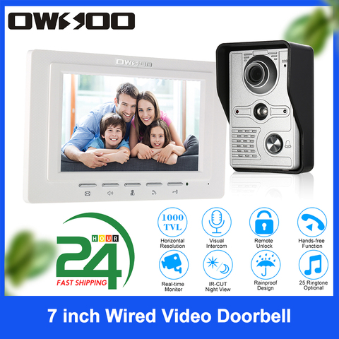OWSOO 7 inch Wired Video Doorbell Indoor Monitor IR-CUT Rainproof Outdoor Camera Visual Intercom Remote Unlock Video Door Phone ► Photo 1/6