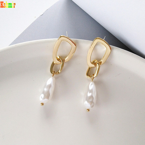 Kshmir New Geometric Metallic Long Pearl Earrings Lady Refined Vintage Earrings Women Zinc Alloy A20288 Simulated-pearl ► Photo 1/6