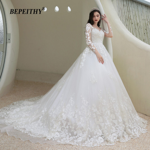 BEPEITHY Lace Romantic Wedding Gowns For Women Long Sleeves France India Bride Princess Bridal Dresses 2022 Vestidos De Novia ► Photo 1/6