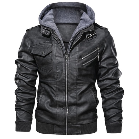veste cuir homme Leather Jackets Men Autumn Winter Casual Hooded Coats Mens Motorcycle Biker Leather Jacket 4XL Jaqueta Couro ► Photo 1/6