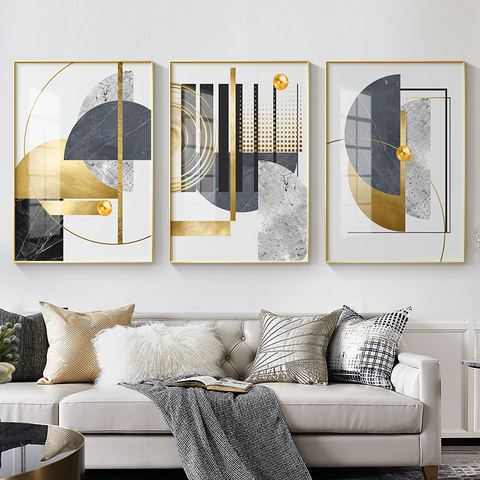 Modern Golden Abstract Geometric Art Pattern Stitching Canvas Print Gold Foil Poster Wall Paintings For Living Room Home Decor ► Photo 1/6