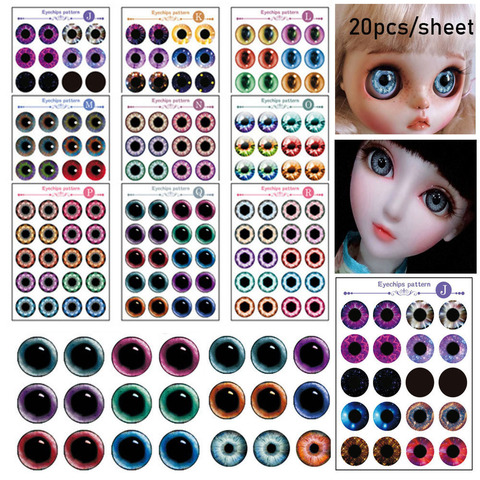 20Pcs/Sheet Doll Eyes Chips Paper 14mm Transparent Thin Glass Eye Stickers Doll Eyechips DIY Eyeball Customized Accessories ► Photo 1/6