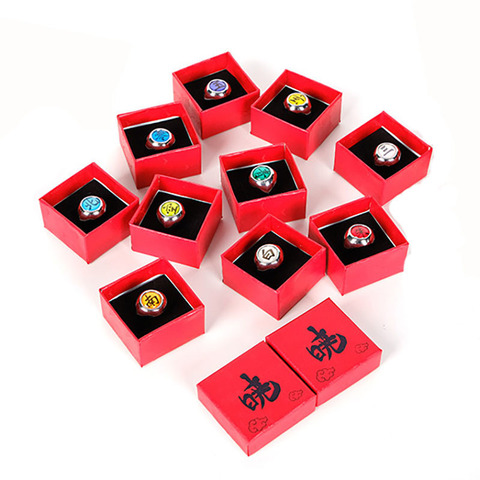 RED KANJI SYMBOLS Naruto 10 Pcs. Necklace & Ring Set (Anime Charm  Pendant)